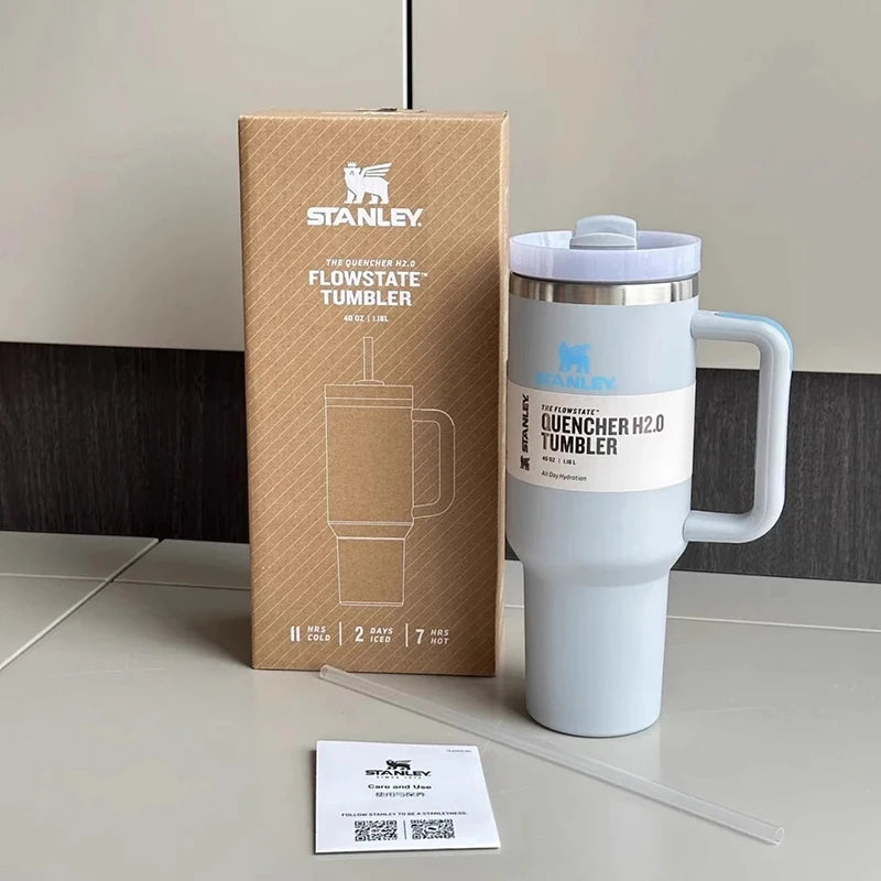 Stainless Steel Vacuum Insulated Stanley Travel Tumbler with Handle & Straw 40oz | GreenLifeHuman Emporium