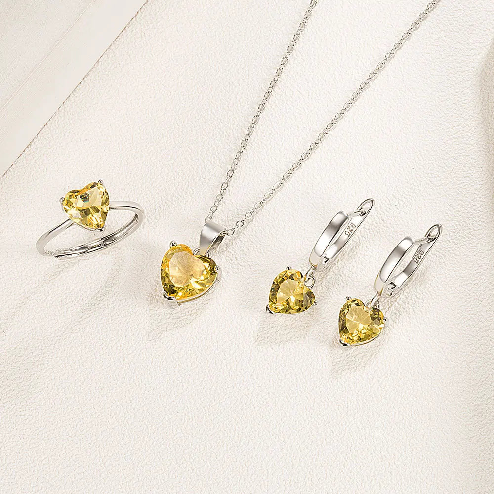 Heart Zircon 925 Sterling Silver Jewelry Set - Ring, Earrings & Necklace | GreenLifeHuman Emporium