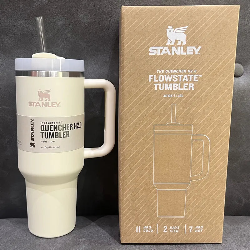 Stainless Steel Vacuum Insulated Stanley Travel Tumbler with Handle & Straw 40oz | GreenLifeHuman Emporium