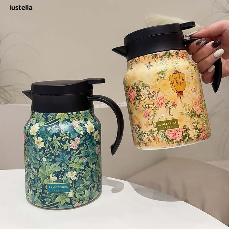 Teatime Charm: Stainless Steel Floral Infusion Pitcher with Infuser & Lid