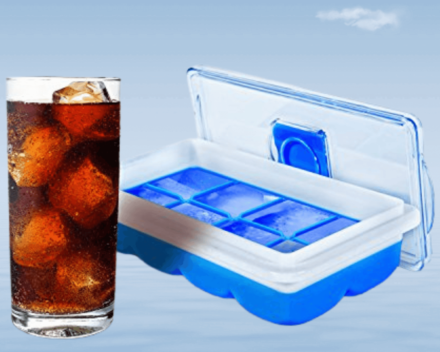No-Mess Chill: Slim Ice Cube Tray with Lid (Blue)