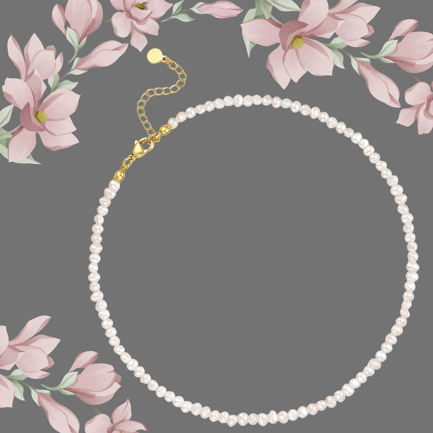 Baroque Pearl Choker Necklace – 3-4mm Freshwater Pearls 16"