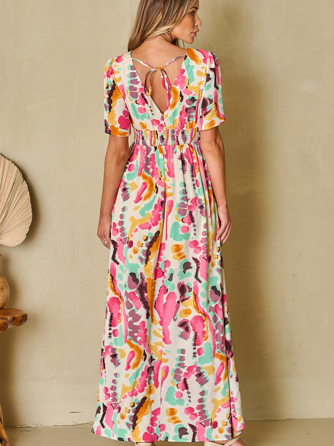 Floral Breeze: Surplice Short Sleeve Maxi Dress with Slit