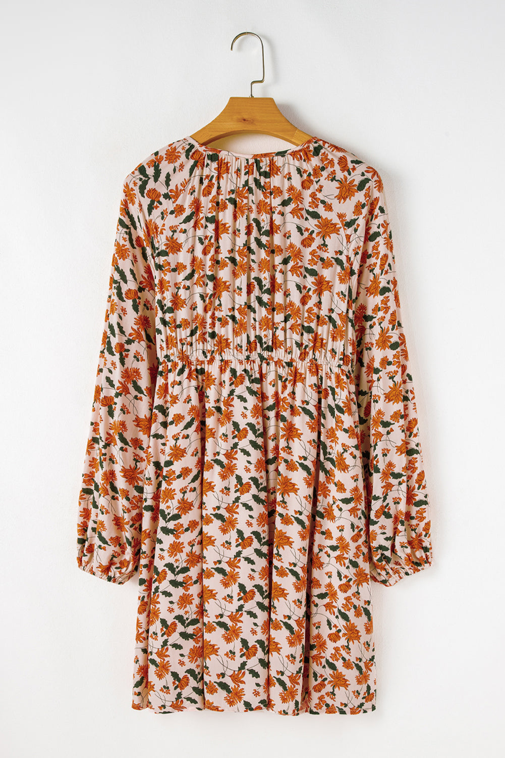 Floral Elegance: Floral Beige Babydoll Dress 100% Viscose
