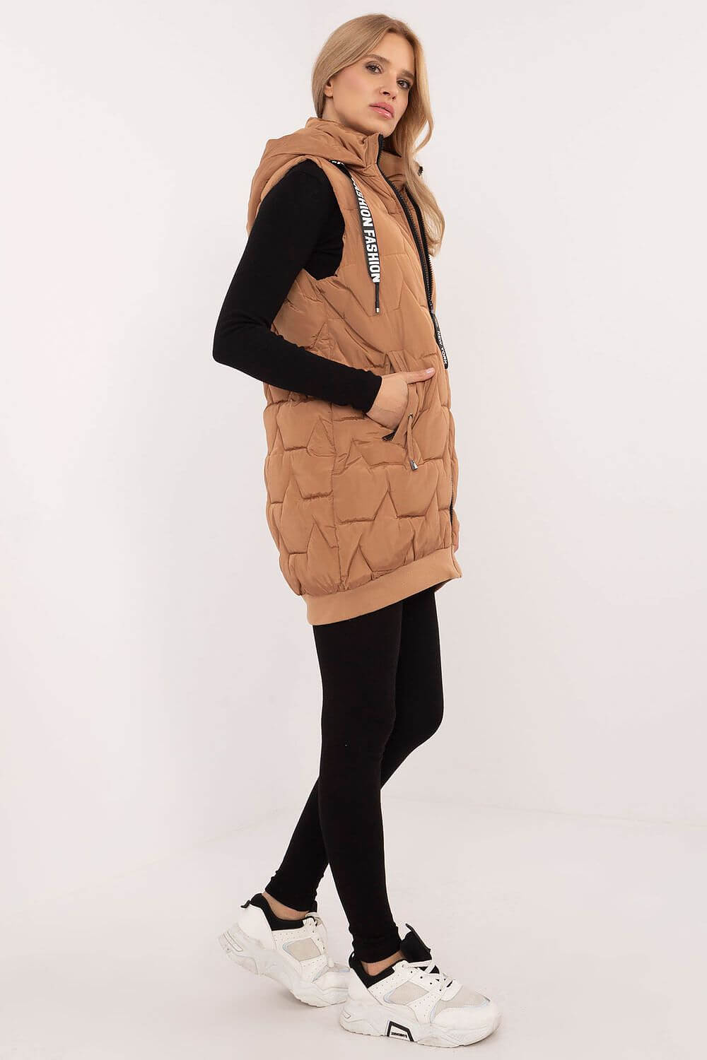 Versatile Warmth: Quilted Knee-Length Vest with Detachable Hood