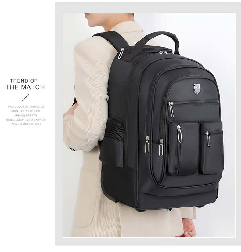Large Capacity Multi-Layered Travel Backpack with Wheels