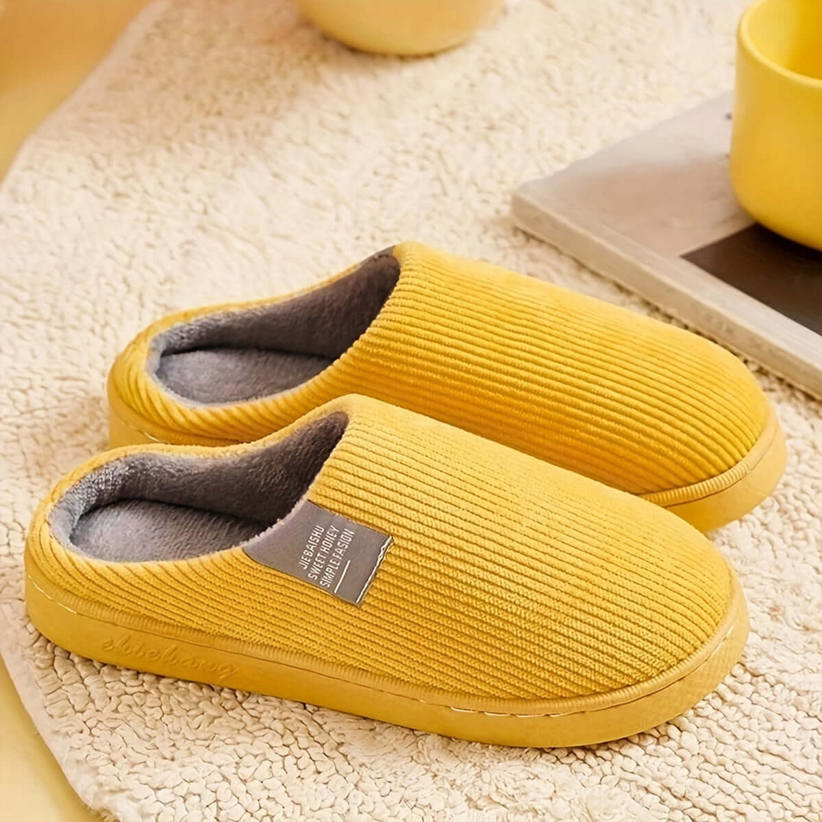 Anti-Slip Soft Plush Cozy Ribbed Corduroy House Slippers | GreenLifeHuman Emporium