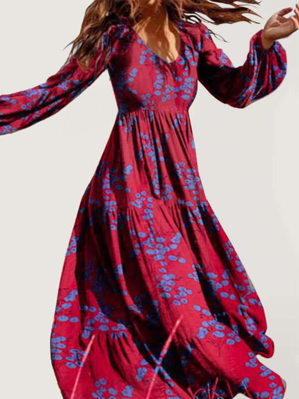 Boho Bliss: Crinkled Oversized Cotton-Print Maxi Dress