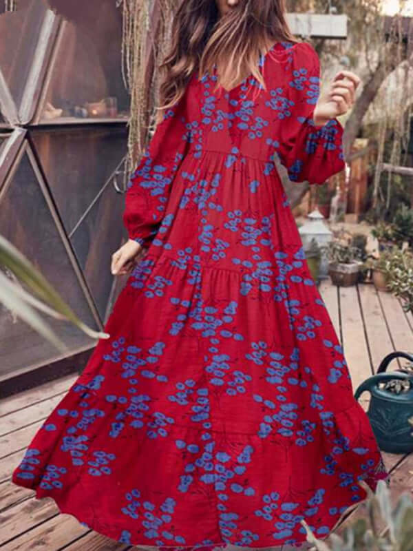 Boho Bliss: Crinkled Oversized Cotton-Print Maxi Dress