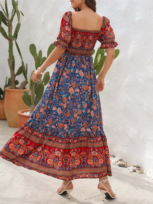 Boho Beauty: Puff Sleeve Off-Shoulder Floral Midi Dress