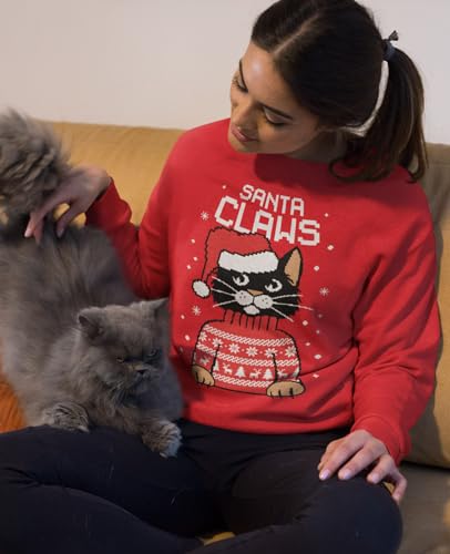 Santa Claws Cat Ugly Christmas Sweater / Sweatshirt - Red & Gray | GreenLifeHuman Emporium