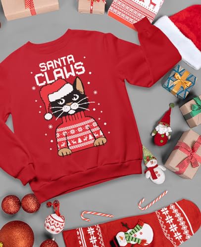 Santa Claws Cat Ugly Christmas Sweater / Sweatshirt - Red & Gray | GreenLifeHuman Emporium