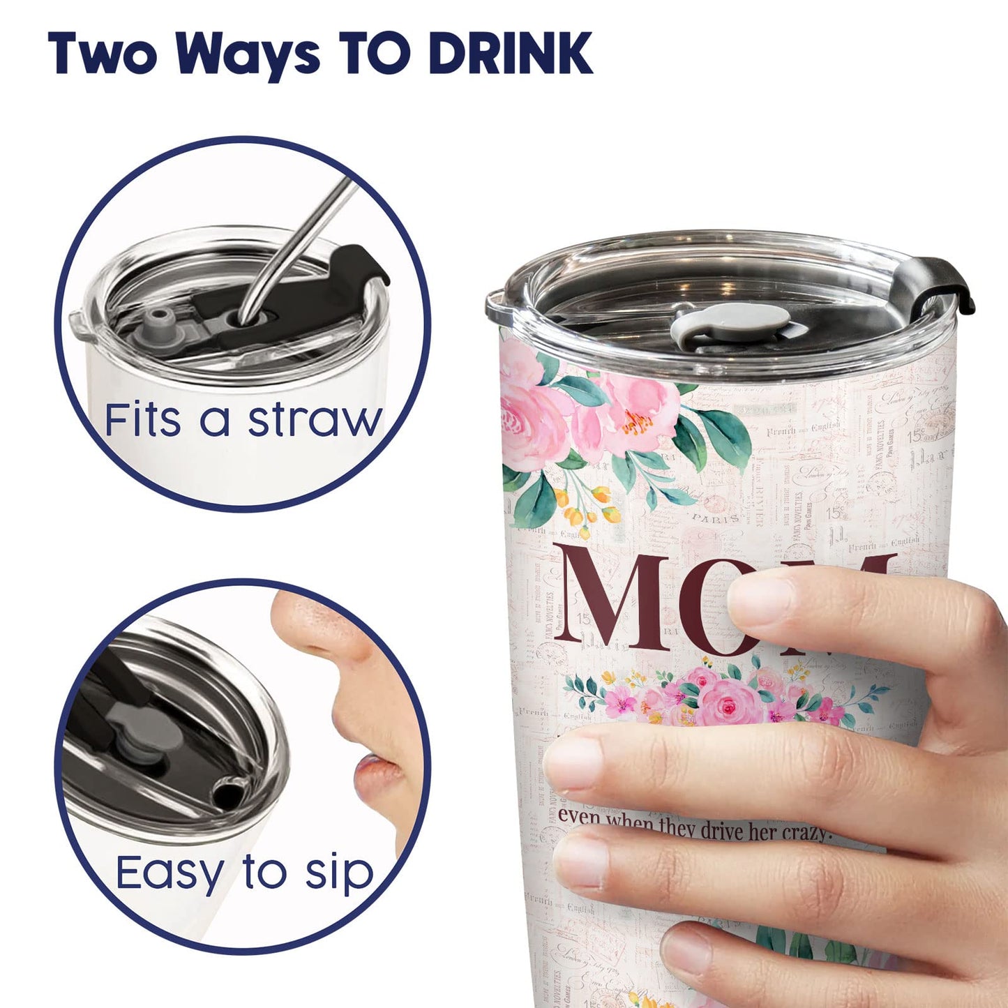 Perfect Gift for Mom - Stainless Steel Floral Mom Tumbler with Lid 20 oz | GreenLifeHuman Emporium