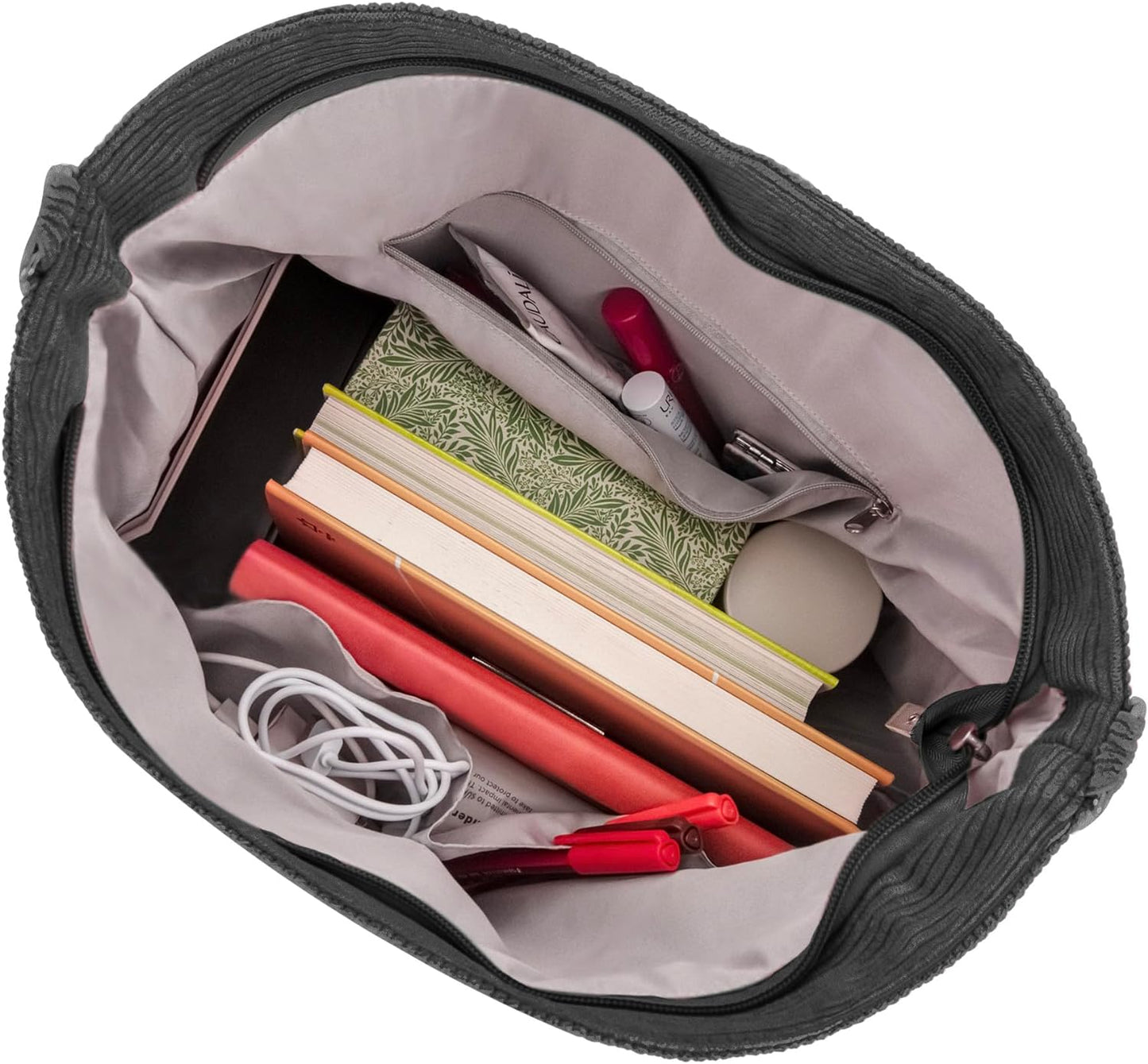 Large Corduroy Shoulder Tote Bag with Zipper and Pockets | GreenLifeHuman Emporium