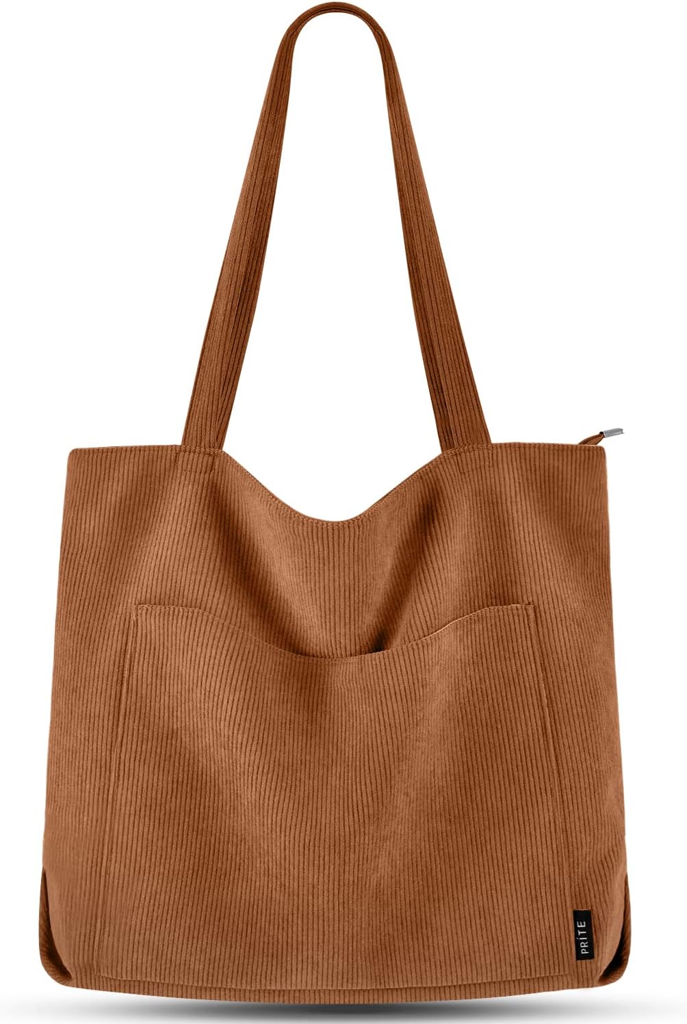 Large Corduroy Shoulder Tote Bag with Zipper and Pockets | GreenLifeHuman Emporium