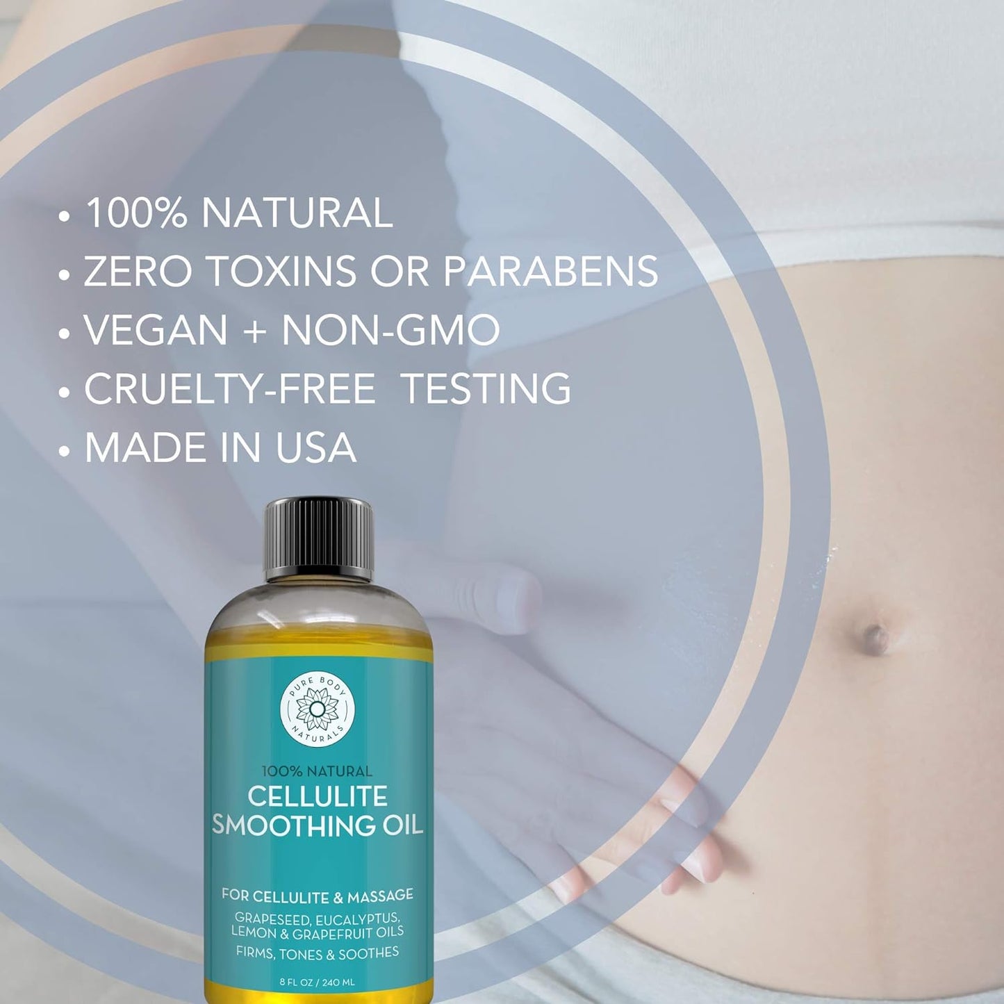 Pure Body Chemical Free 100% Natural Cellulite Massage Oil for Thighs and Butt 240ml | GreenLifeHuman Emporium