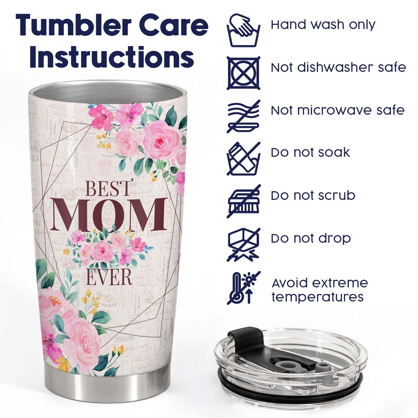 Perfect Gift for Mom - Stainless Steel Floral Mom Tumbler with Lid 20 oz | GreenLifeHuman Emporium