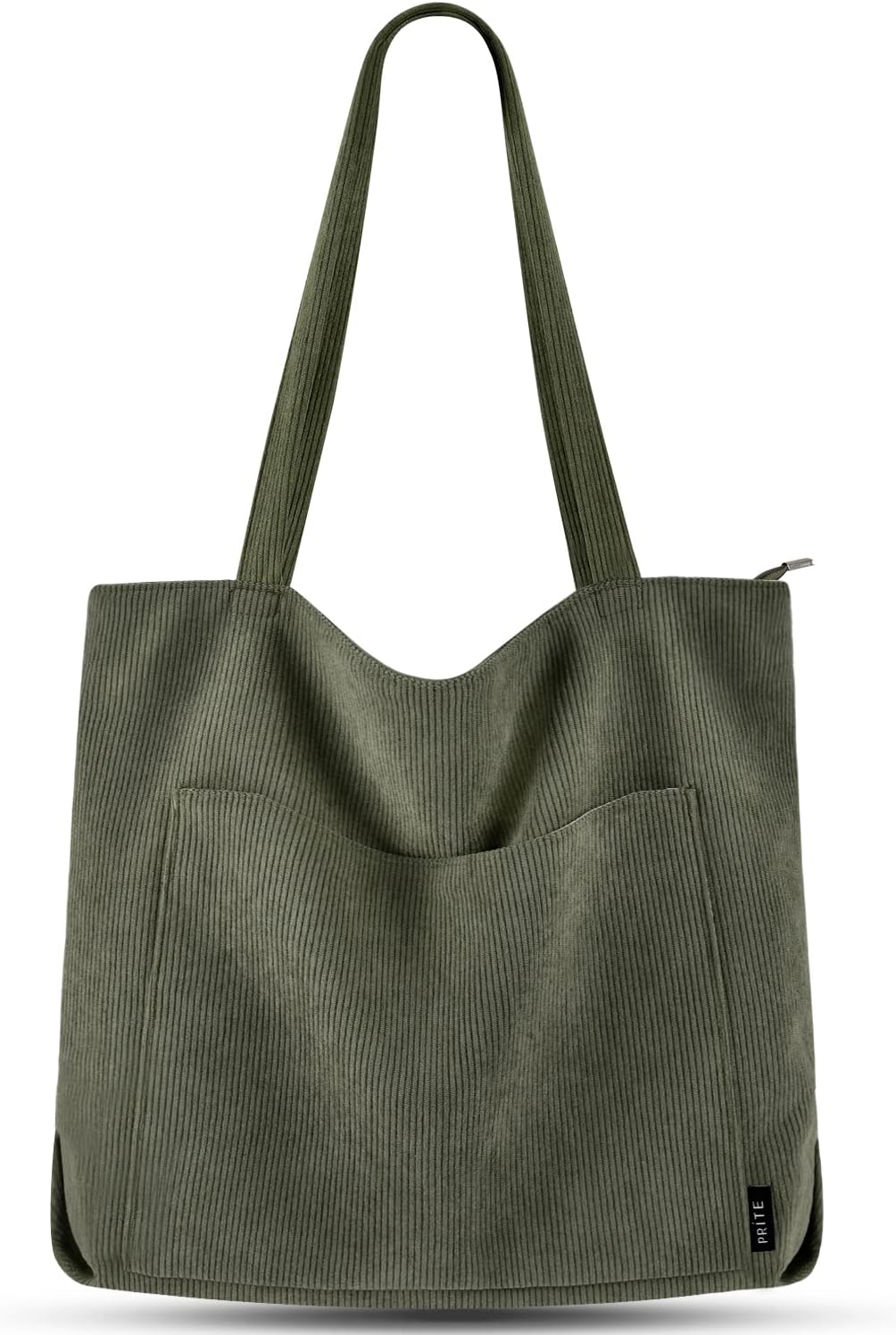 Large Corduroy Shoulder Tote Bag with Zipper and Pockets | GreenLifeHuman Emporium