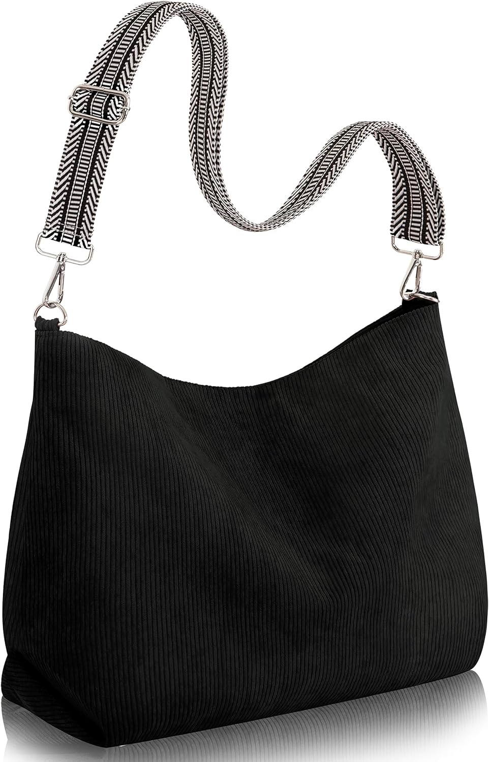 Large Corduroy Shoulder Tote Bag with Zipper and Pockets | GreenLifeHuman Emporium