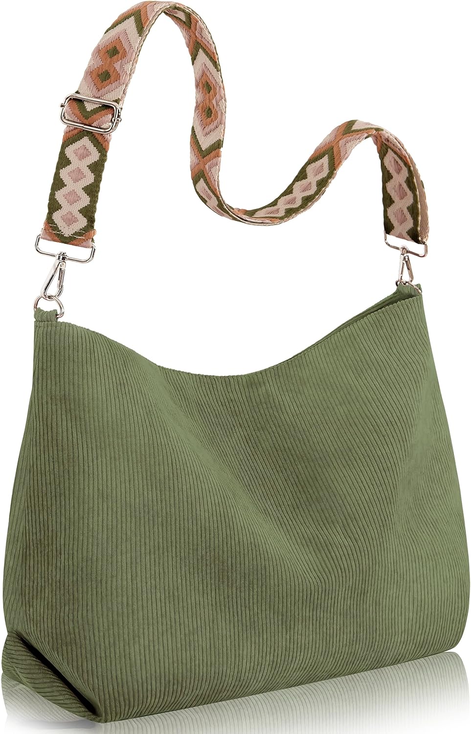 Large Corduroy Shoulder Tote Bag with Zipper and Pockets | GreenLifeHuman Emporium