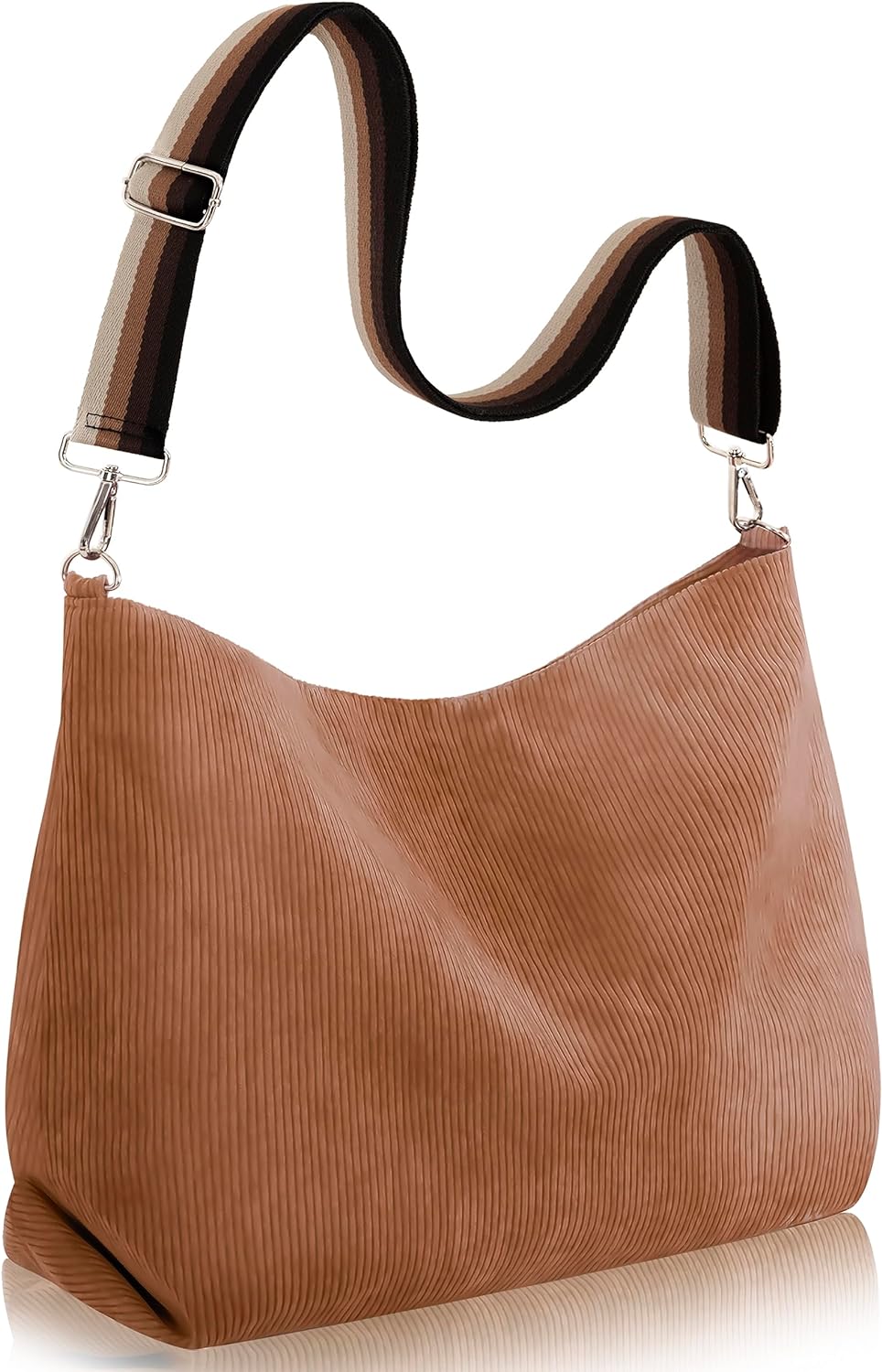 Large Corduroy Shoulder Tote Bag with Zipper and Pockets | GreenLifeHuman Emporium