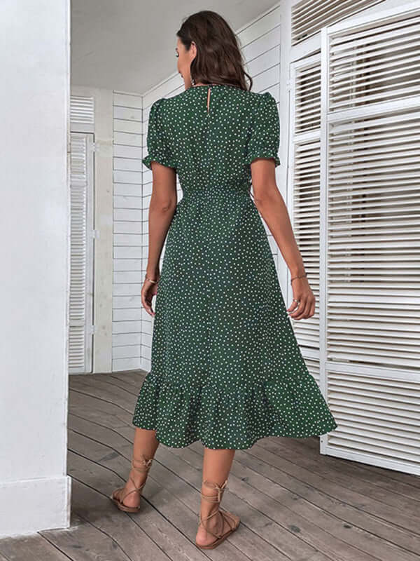 Elegant Chic: Polka Dot V-Neck Mid-Length Dress