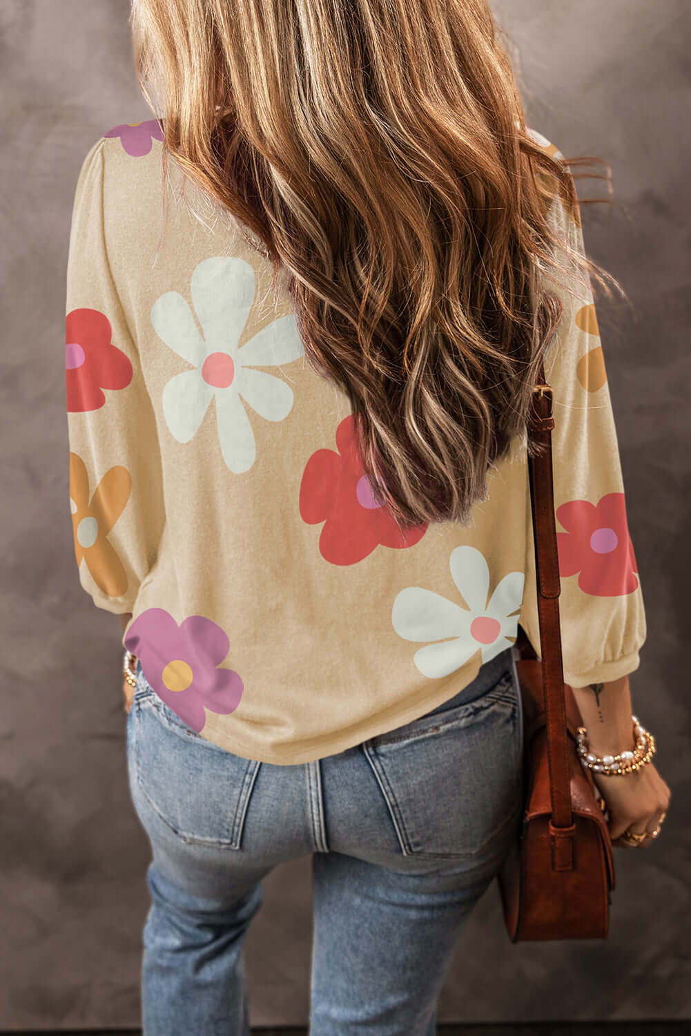 Blossom Beauty: Adorable Flower Print Ruched Bracelet Sleeve Top