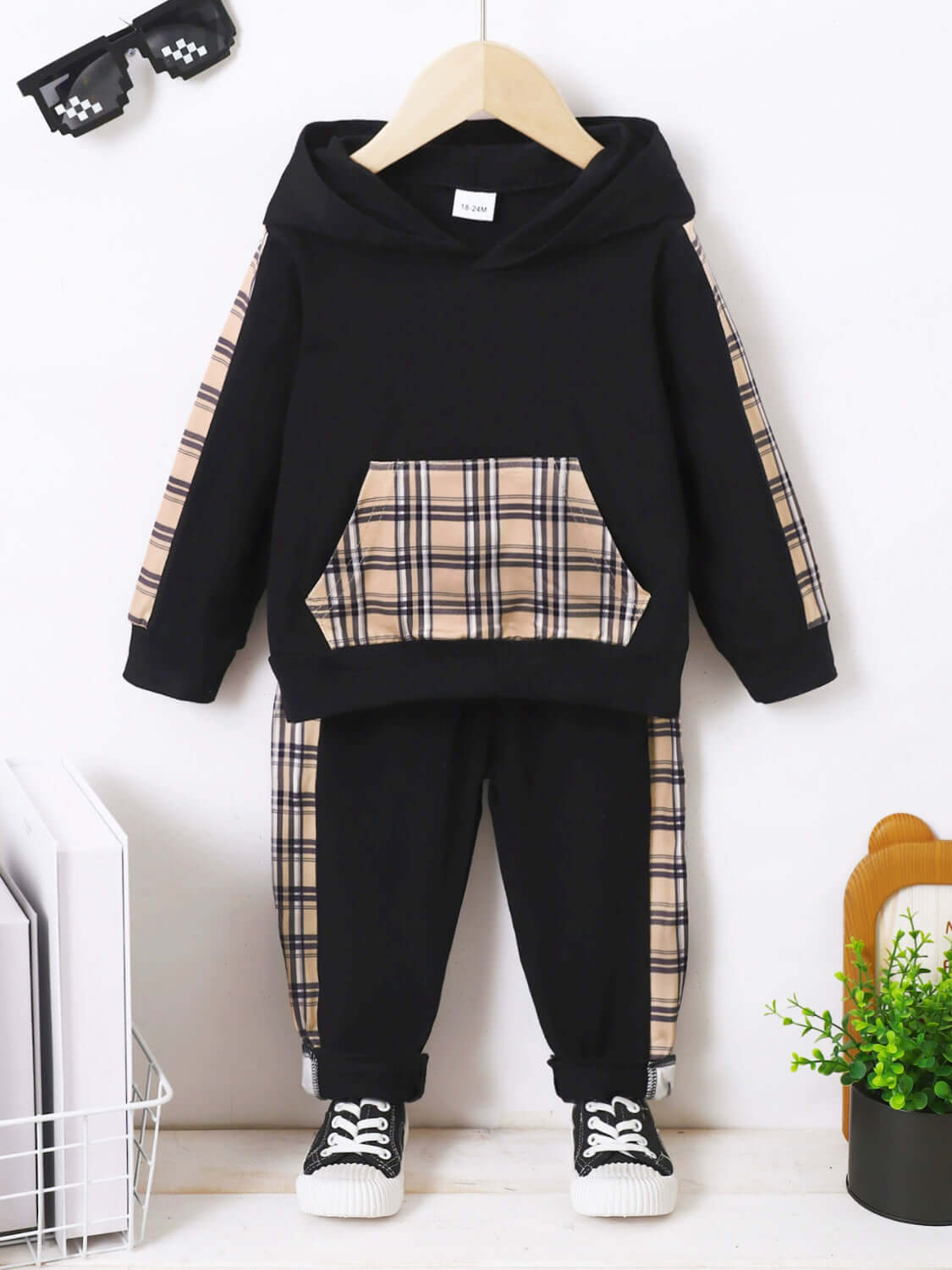 Plaid Perfection: Long Sleeve Hoodie & Jogger Set