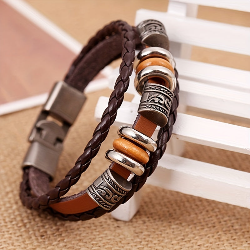 Beaded Multi-layer American Punk Leather Men's Bracelet | GreenLifeHuman Emporium