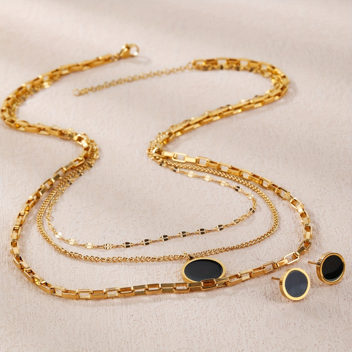 Elegant Multi-Layered 3pcs 18K gold plated Stainless Steel Jewelry Set | GreenLifeHuman Emporium