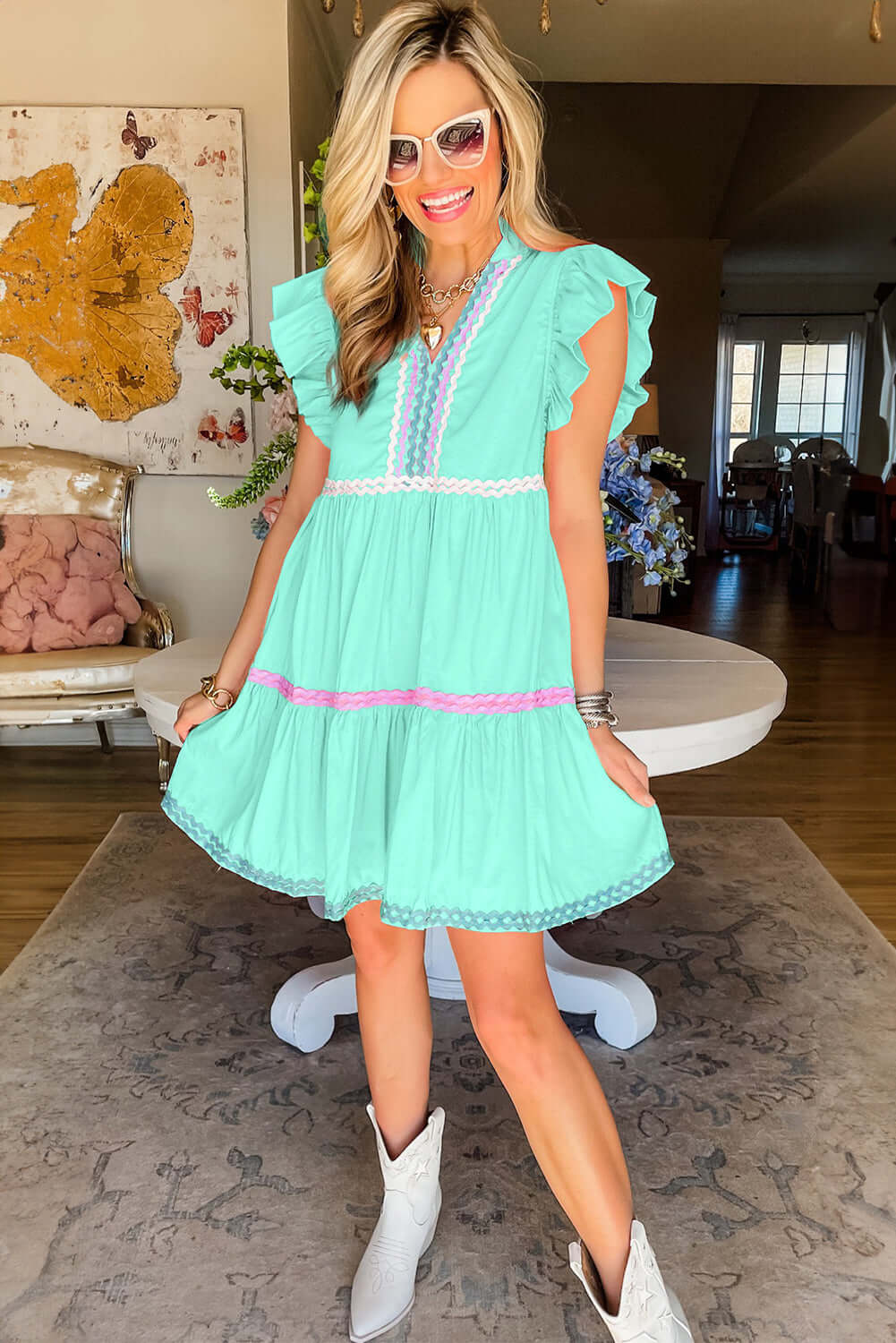 Flirty & Fun: Flutter Sleeve Tiered Cotton Dress