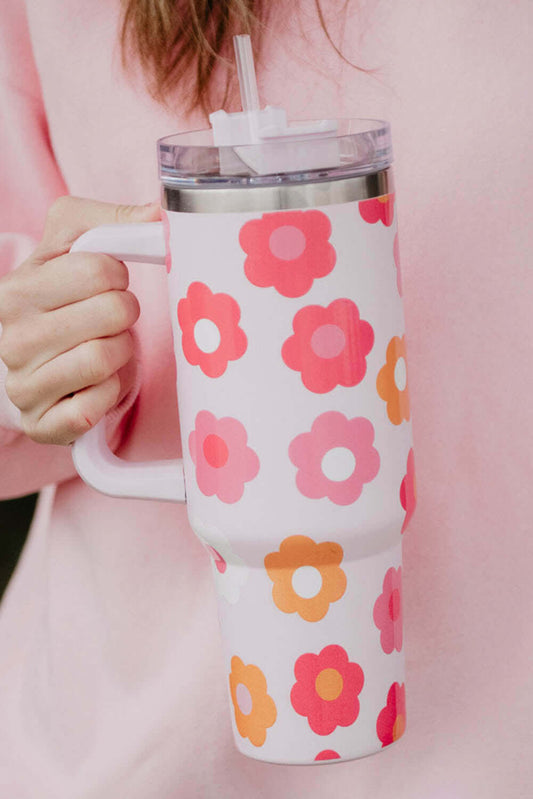 Vibrant Blossom: 40oz Multicolor Flower Print Stainless Steel Vacuum Cup