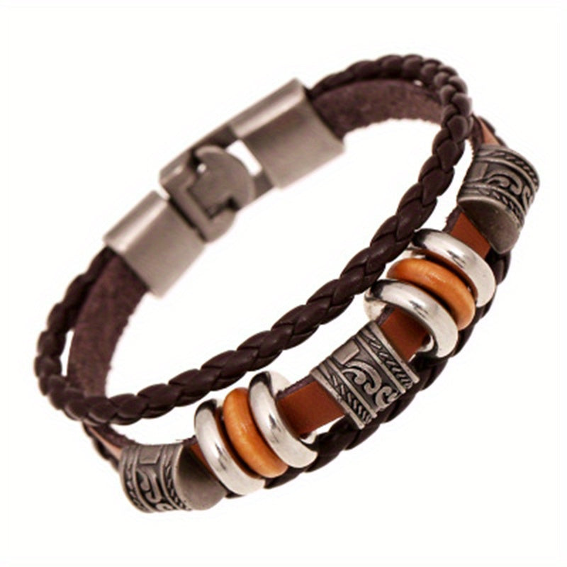 Beaded Multi-layer American Punk Leather Men's Bracelet | GreenLifeHuman Emporium