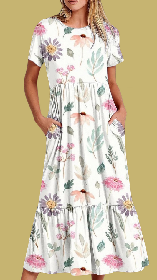 Breezy Blooms: Floral Summer Dress with Pockets