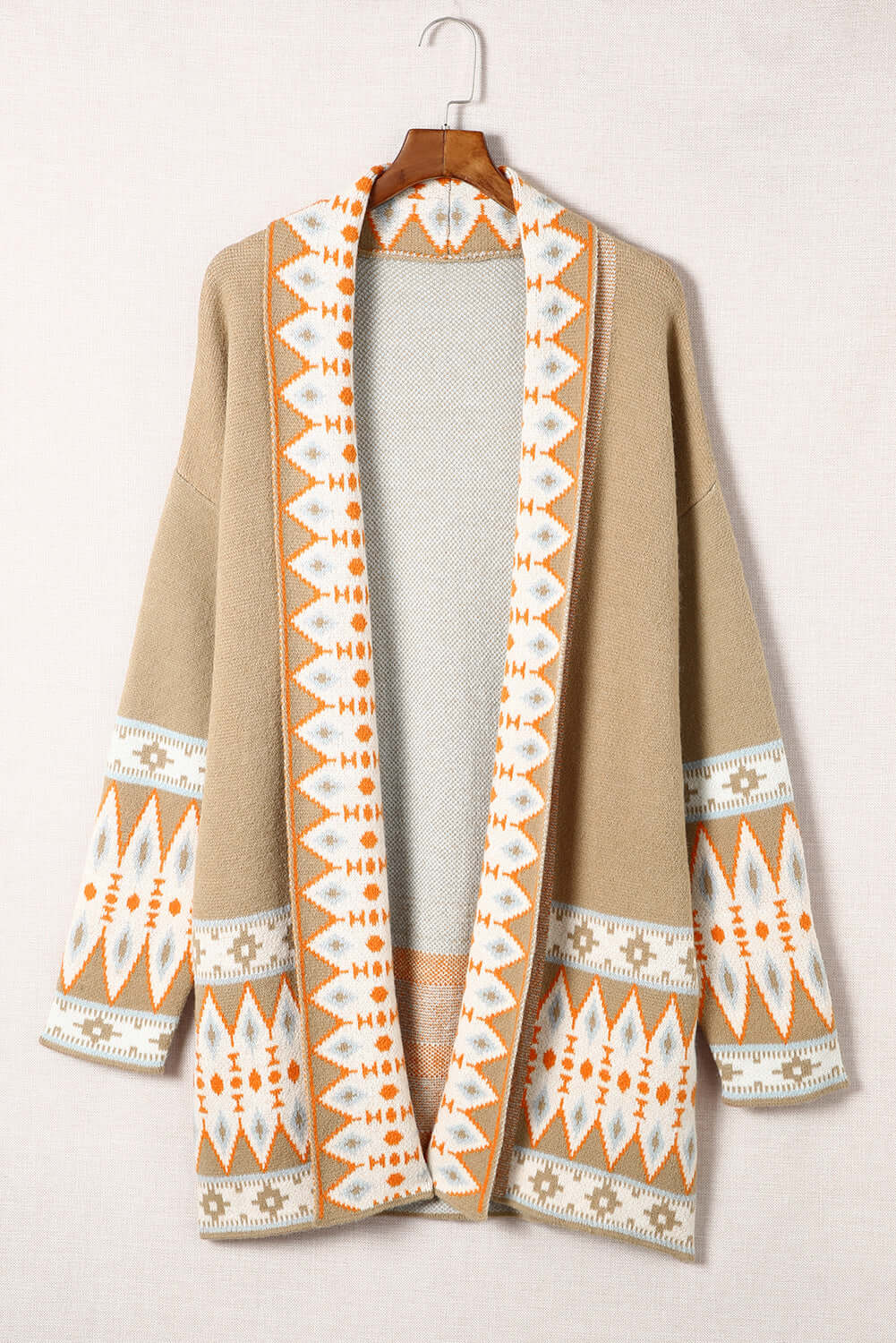 Patterned Charm: Long Sleeve Open Cardigan