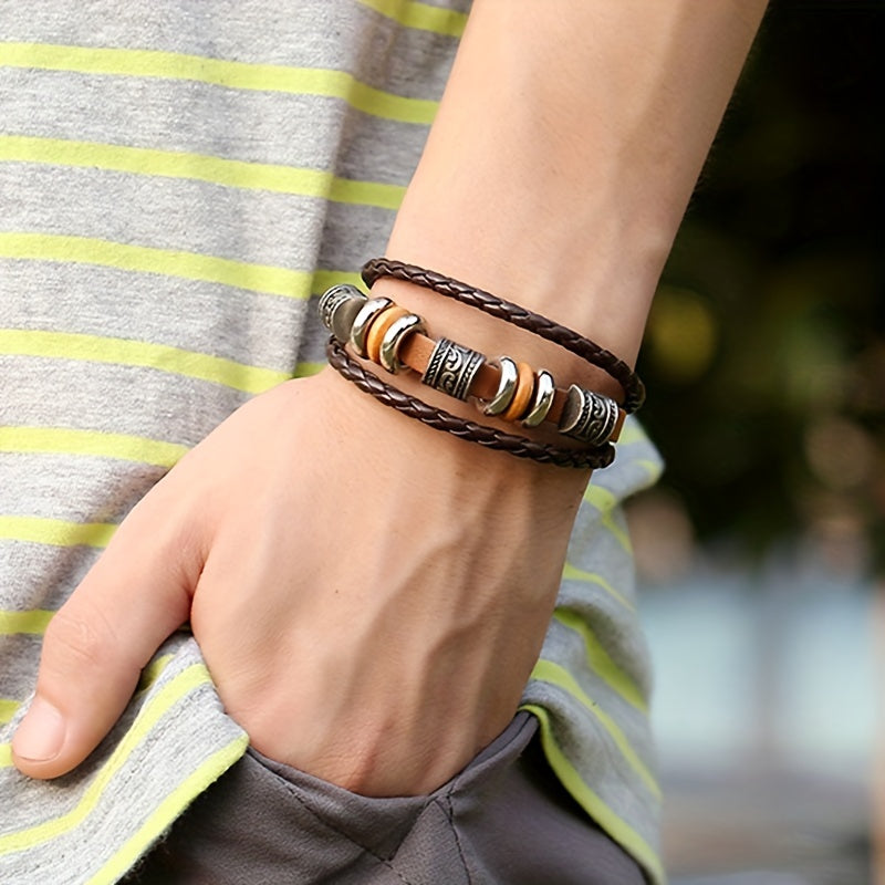 Beaded Multi-layer American Punk Leather Men's Bracelet | GreenLifeHuman Emporium