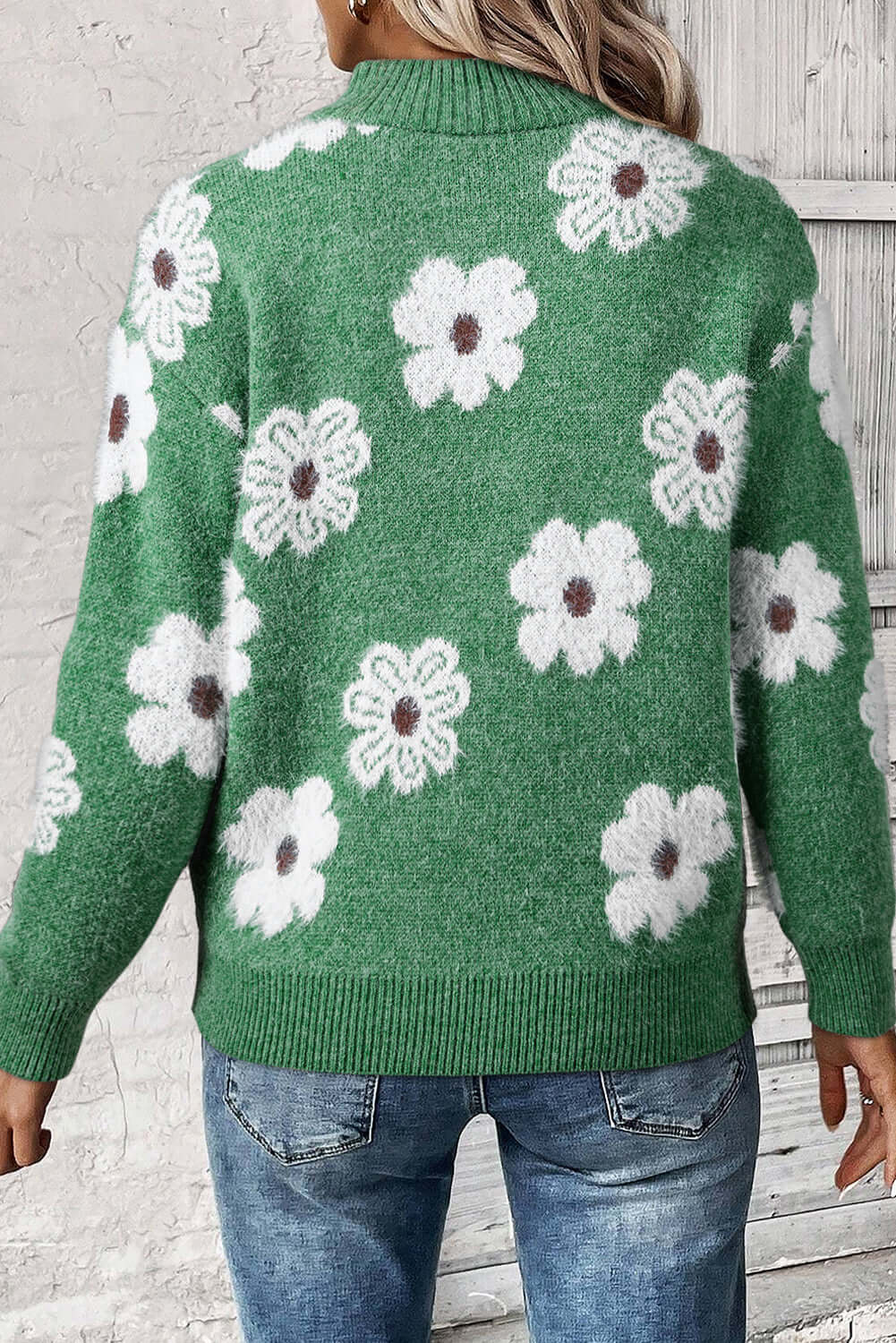 Bloom in Style: Floral Half-Zip Drop Shoulder Sweater