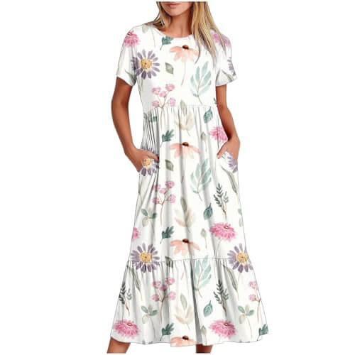 Breezy Blooms: Floral Summer Dress with Pockets