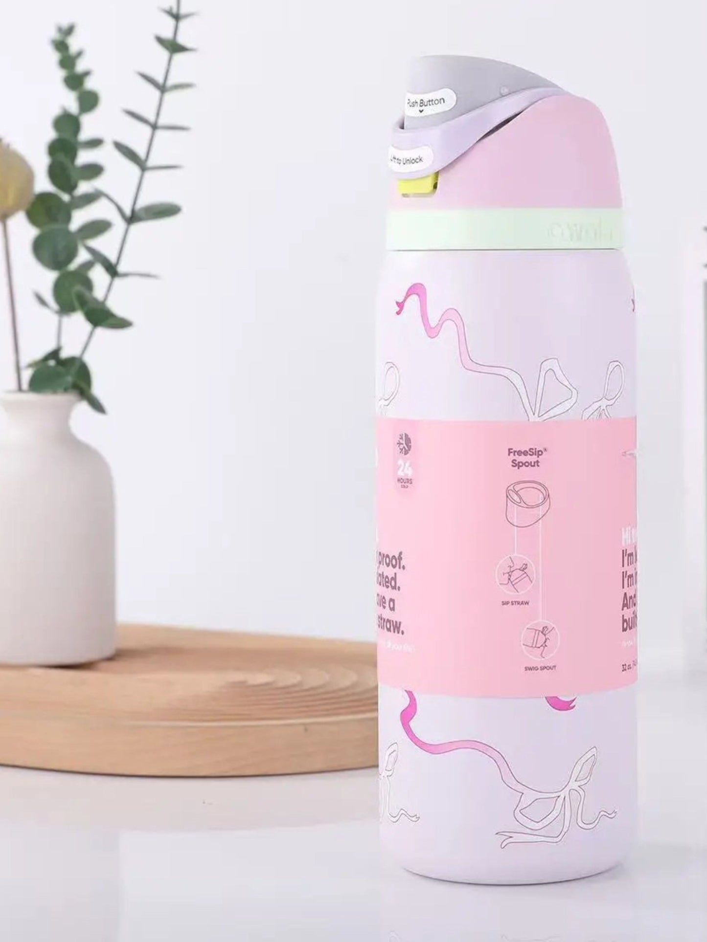 Cartoon Insulated Water Bottle with Straw 24oz/32oz