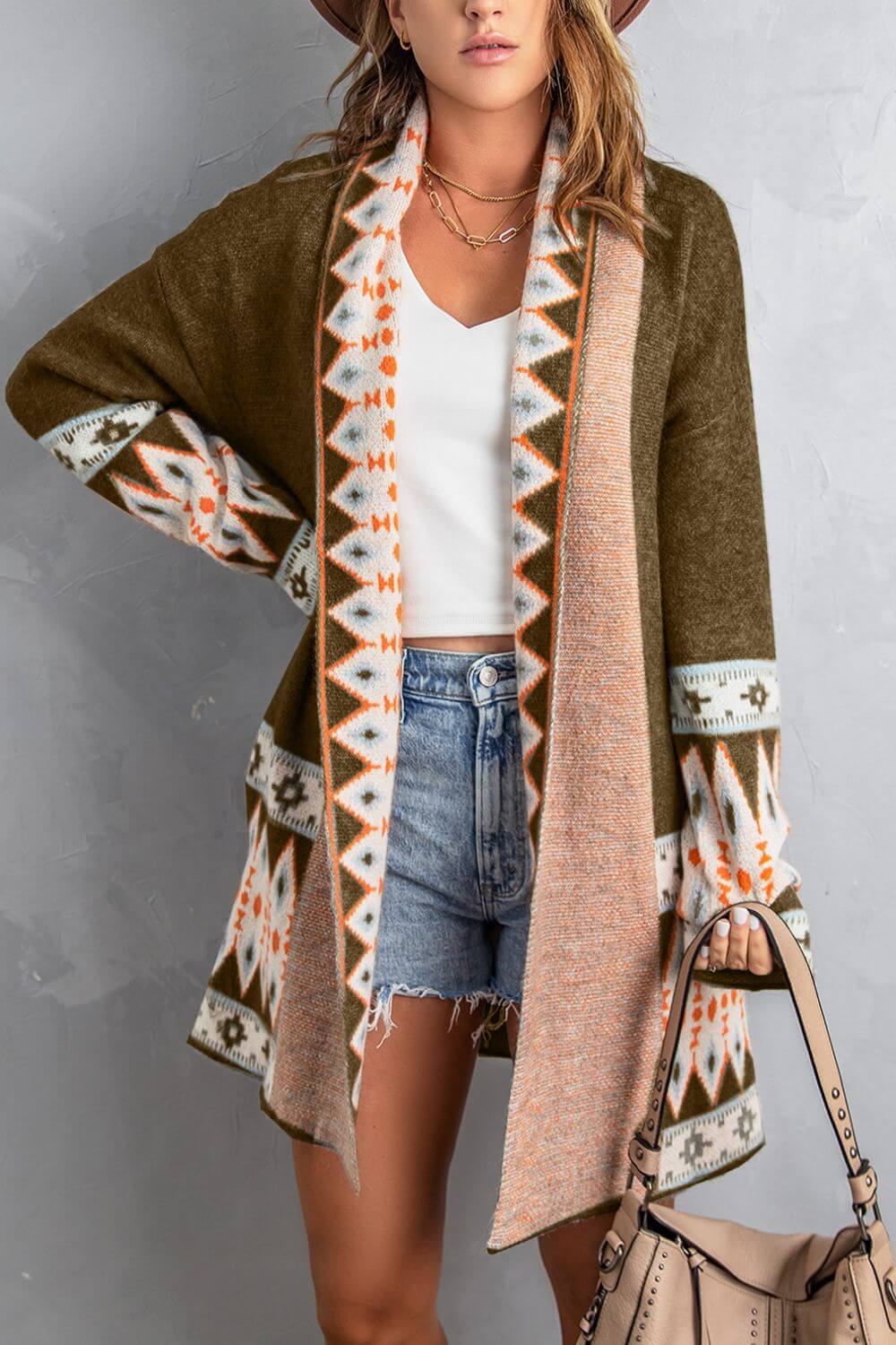 Patterned Charm: Long Sleeve Open Cardigan