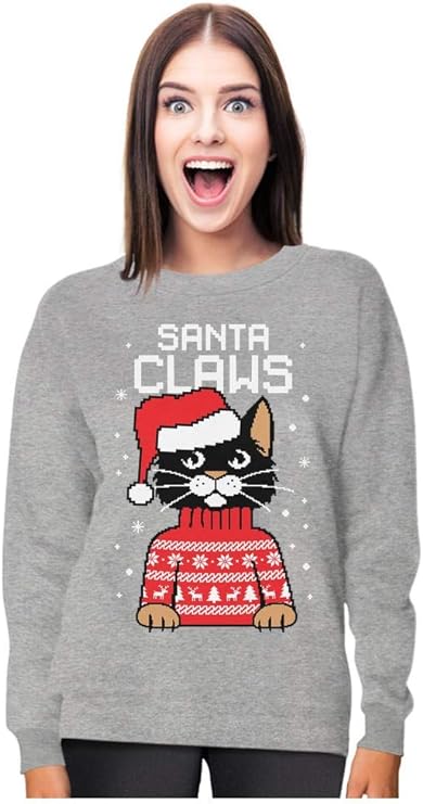 Santa Claws Cat Ugly Christmas Sweater / Sweatshirt - Red & Gray | GreenLifeHuman Emporium