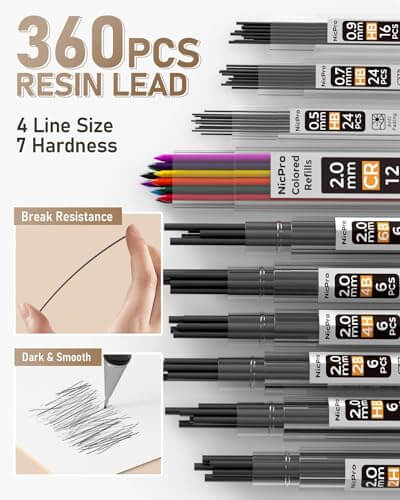 Drawing & Sketching Essentials: 35-Piece Mechanical Pencil Set with Leads and Refills Case (Gold)