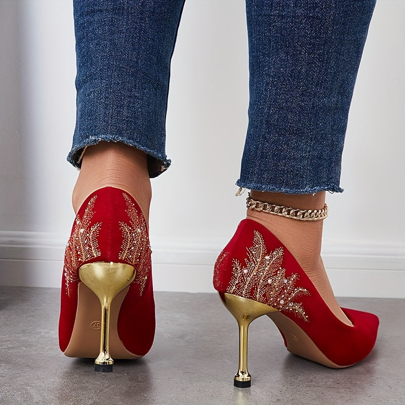 Rhinestone Pointed Toe Comfy Slip-on Stiletto Heels | GreenLifeHuman Emporium