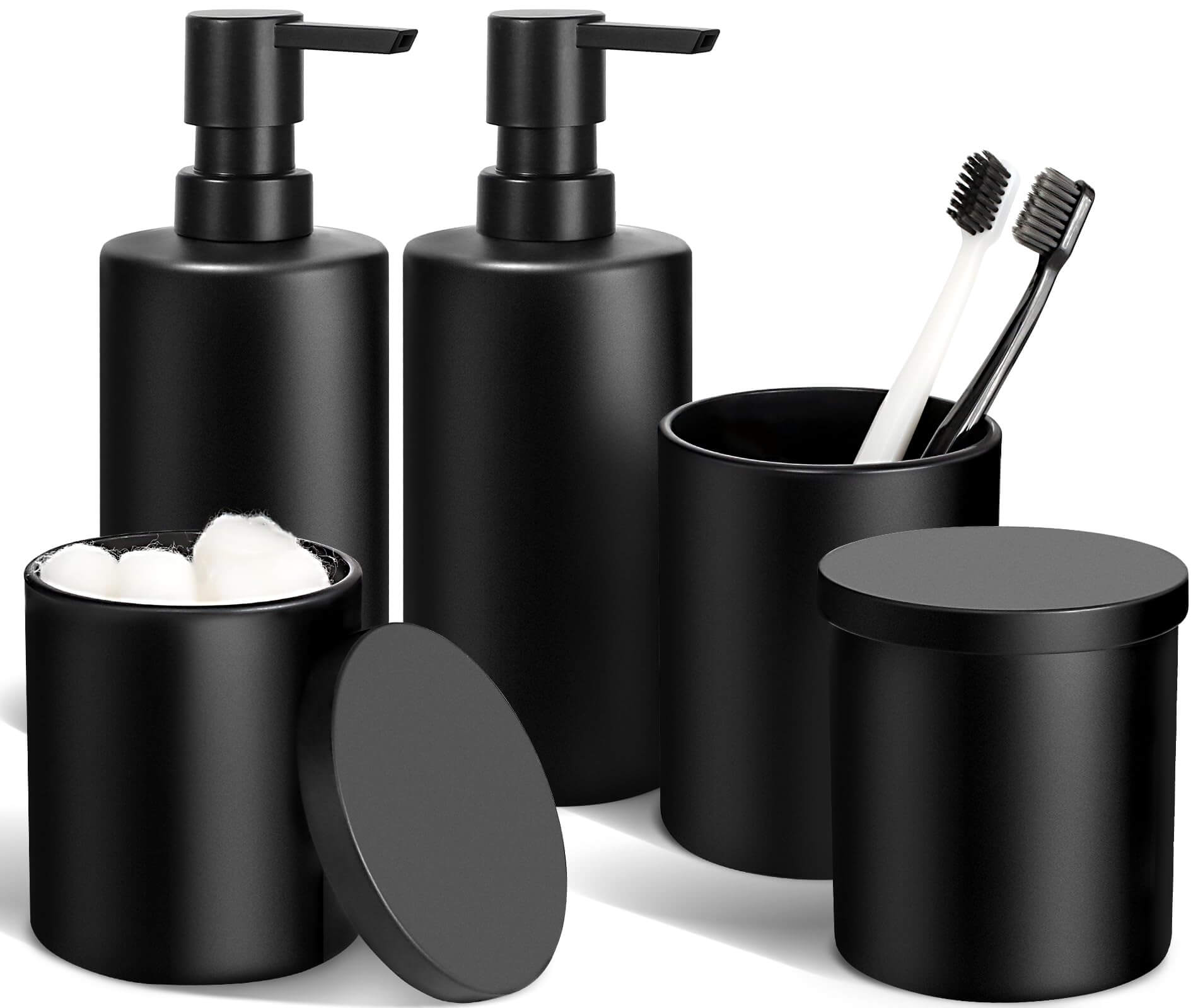 Matte Black Elegance: 5-Piece Bathroom Accessory Set