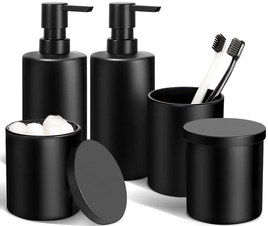 Matte Black Elegance: 5-Piece Bathroom Accessory Set
