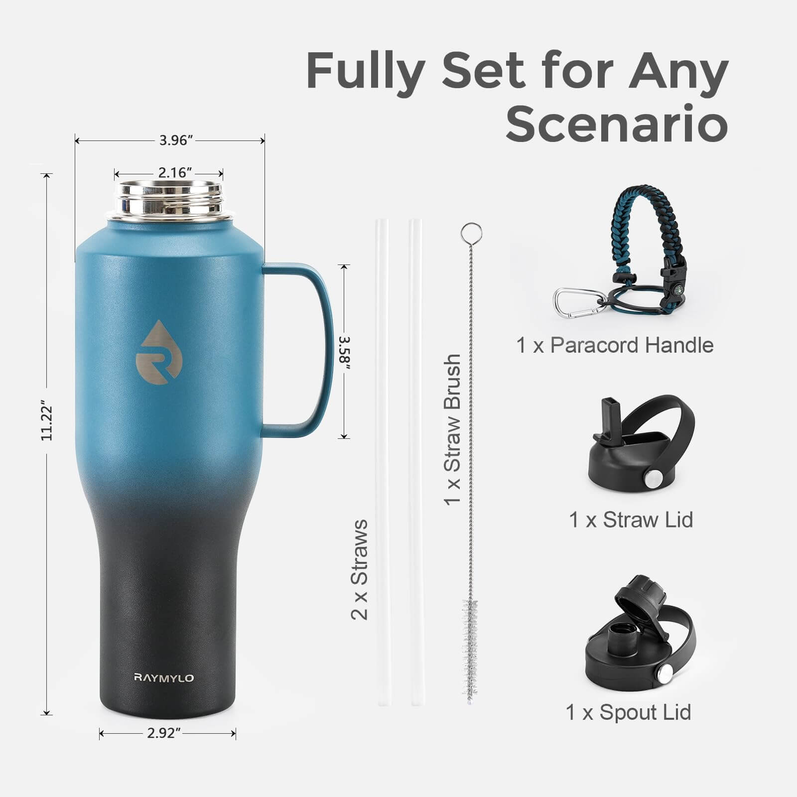 Adventure-Ready: 40oz Insulated Tumbler with Handle, Straw Lid & Paracord