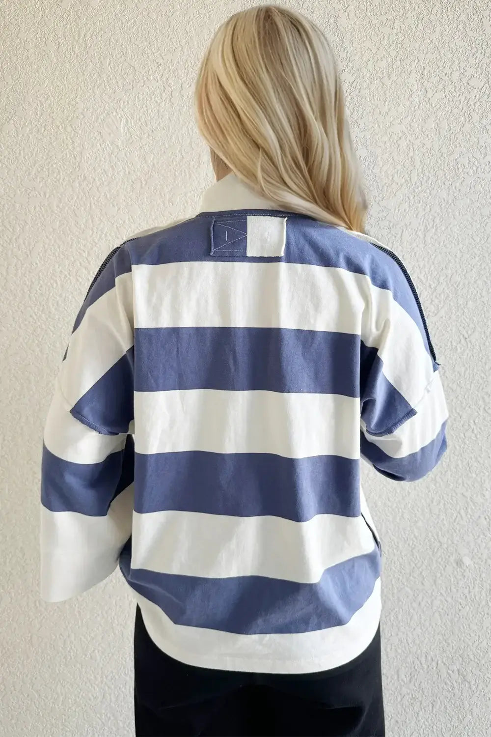 Stripe Luxe: Pima Cotton Half Zip Mock Neck Top