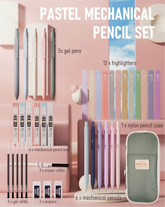 Charming Creations: 39-Piece Aesthetic School Supplies Set with Spacious Pen Case