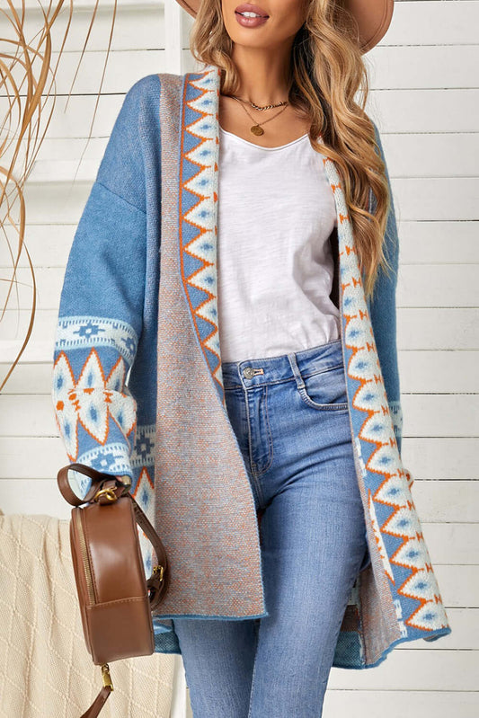 Patterned Charm: Long Sleeve Open Cardigan