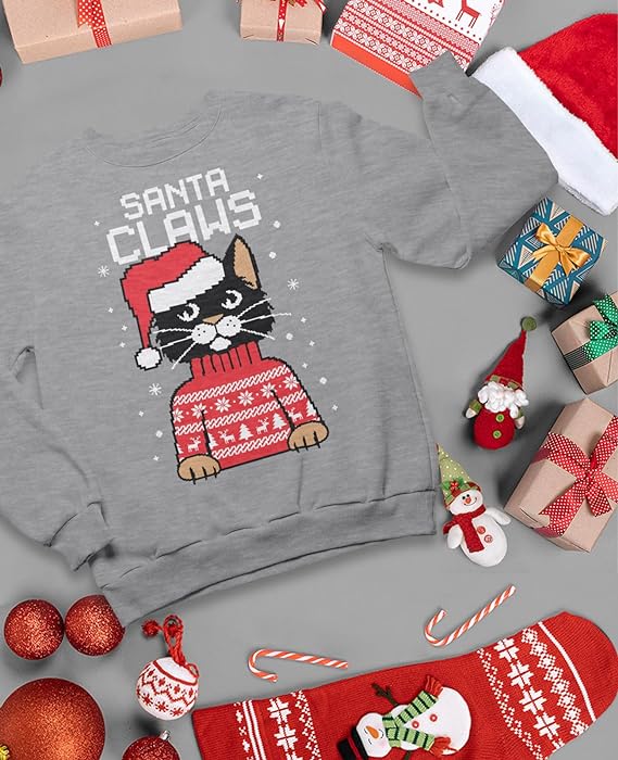 Santa Claws Cat Ugly Christmas Sweater / Sweatshirt - Red & Gray | GreenLifeHuman Emporium